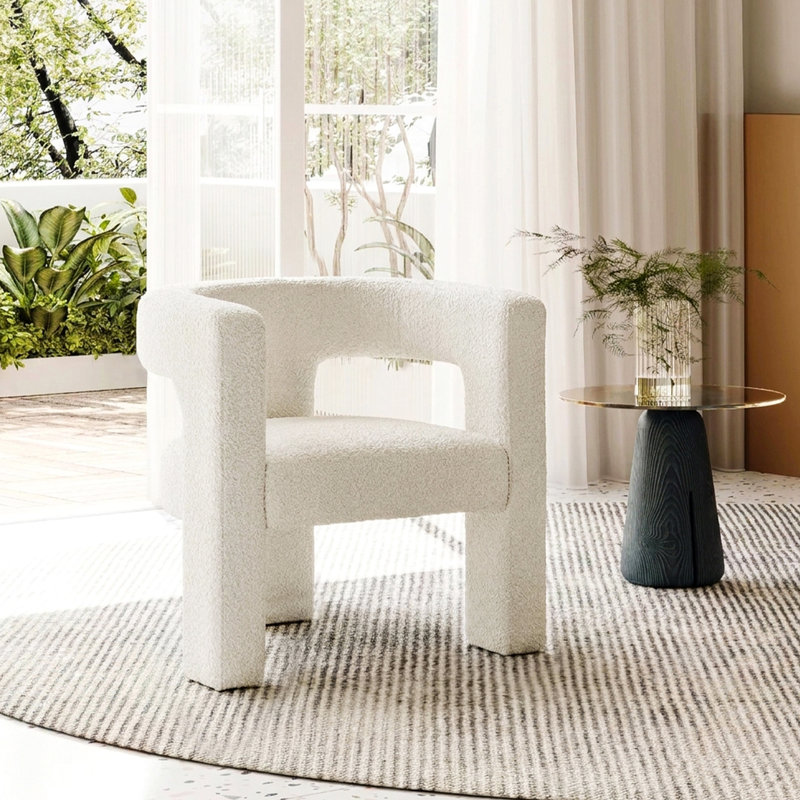 Brycie 28" W Boucle Square Armchair, Cream Polyester Blend