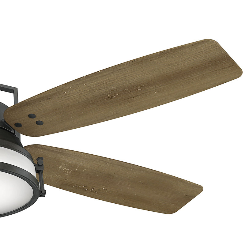 56" Caneel Bay 5 - Blade Outdoor Standard Ceiling Fan with Wall Control and Light Kit Included, White Washed Oak