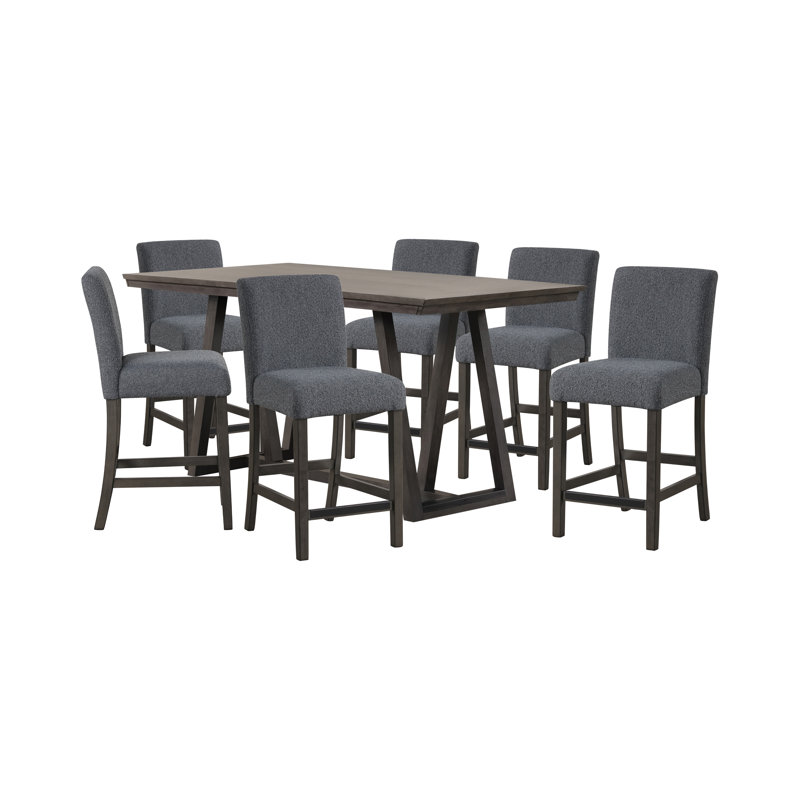 Pendergrass Counter Table And Chairs, 7 Pieces: Table, 6 Chairs, Gray