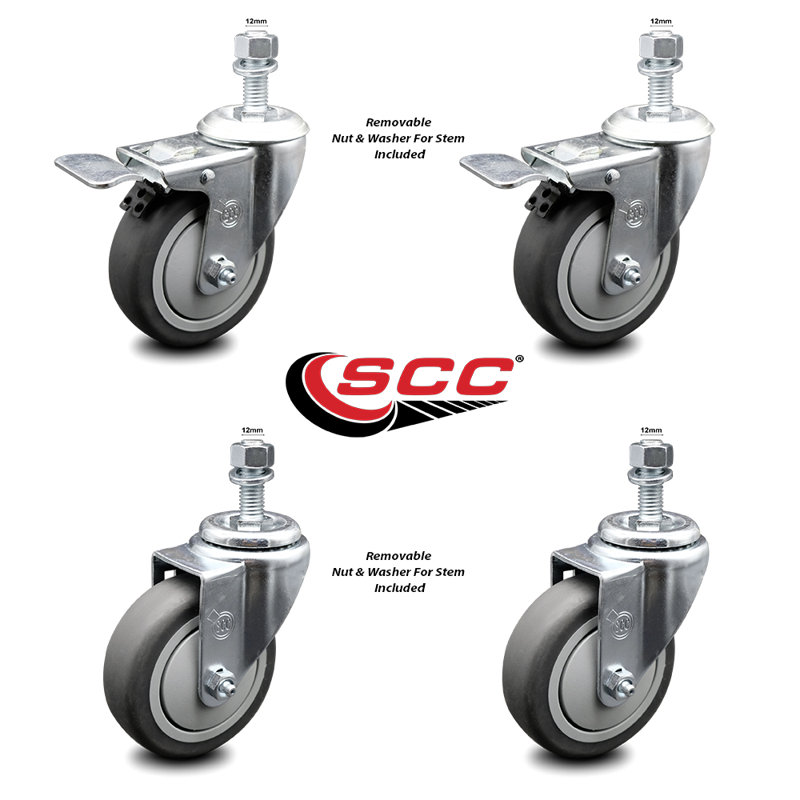 Jeu de roulettes pivotantes en caoutchouc 12mm