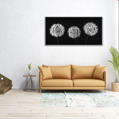 Horloge de pissenlit noir et blanc - reproduction d'art sur toile