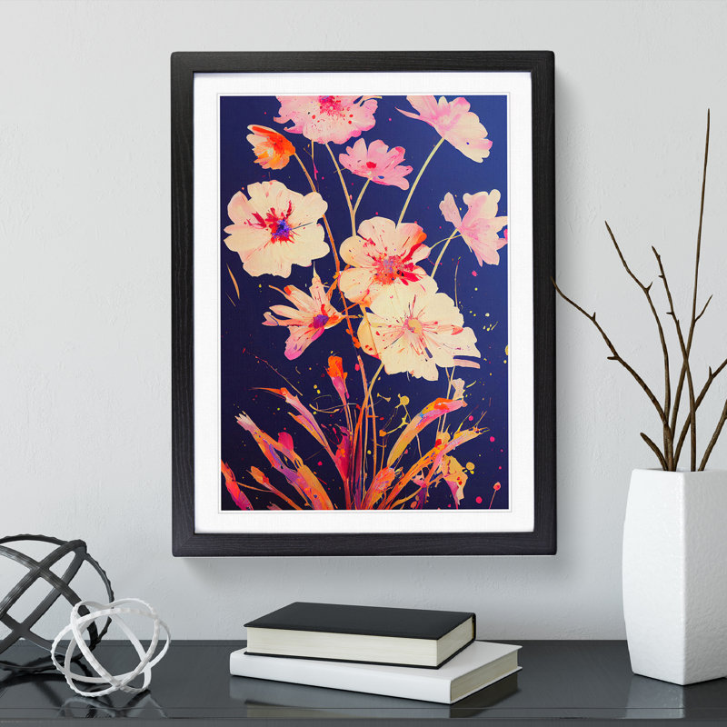 Pretty Painted Flowers No.1 Abstract - Single Picture Frame Print, 46cm H x 34cm W x 2cm D, Black Framed
