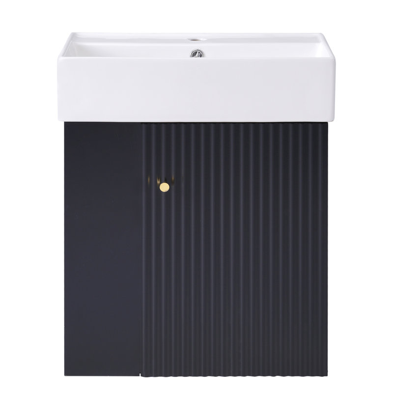 Floating Bathroom Vaniy With Ceramic Basin And Left Side Storage, Black