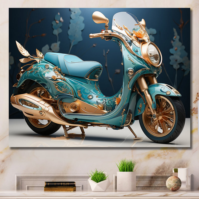 Turquoise, or, scooter personnalisé, croiseur sur toile I, H 24 po x l 32 po x P 1 po, Toile tendue