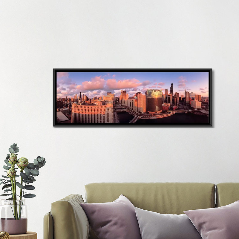 «Chicago IL», reproduction de photo sur toile, H 20 po x l 60 po x P 1,5 po, Cadre noir