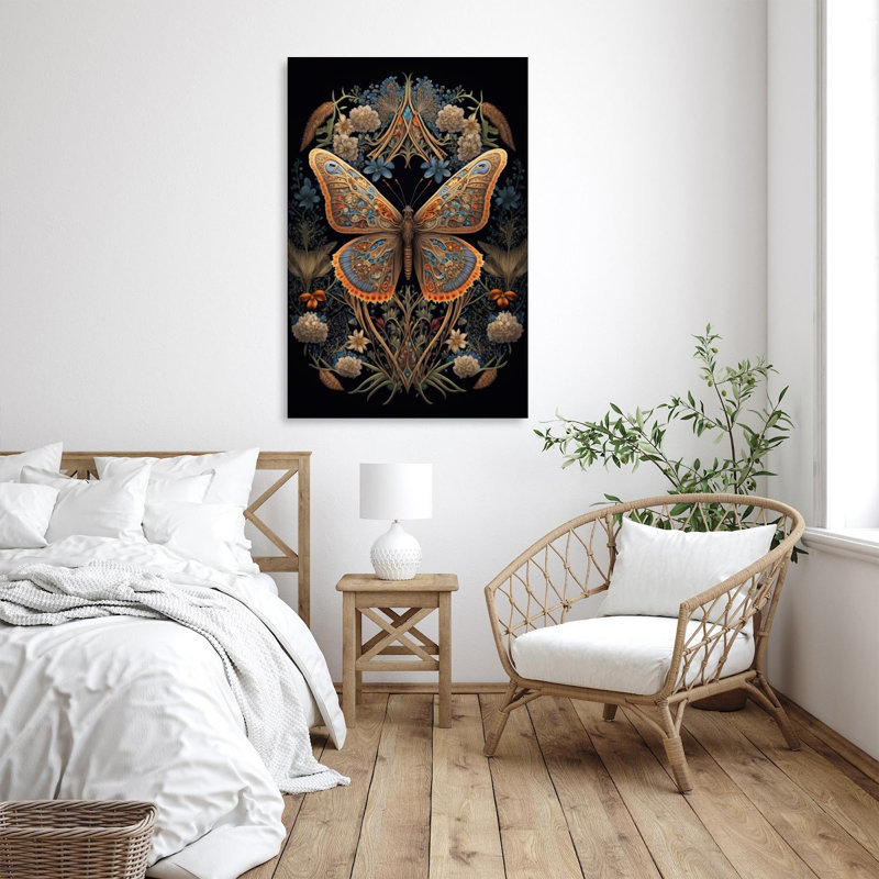Fleurs sauvages et papillon - impression sur toile tendue, H 36 po x l 24 po x P 1,25 po