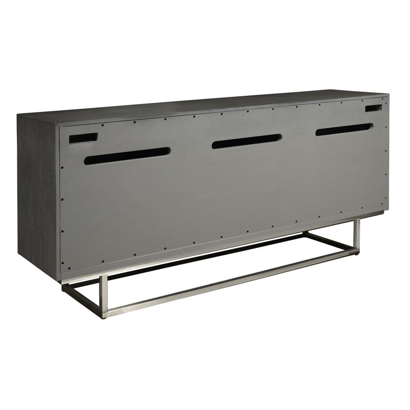 Dark Grey Maple Wood 4-Door Credenza with Adjustable Shelves