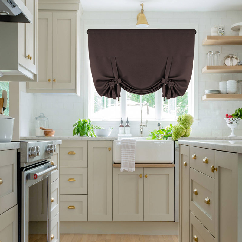 Kitchen Tie Up Curtain Thermal Insulated Tie Up Window Blind for Small Window Rod Pocket Panel, Chocolate Brown