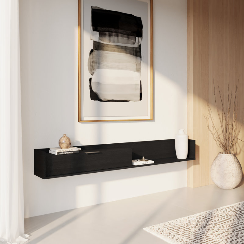 Meuble télé mince avec armoire de rangement mince pour téléviseur de 70 po ou moins, Noir