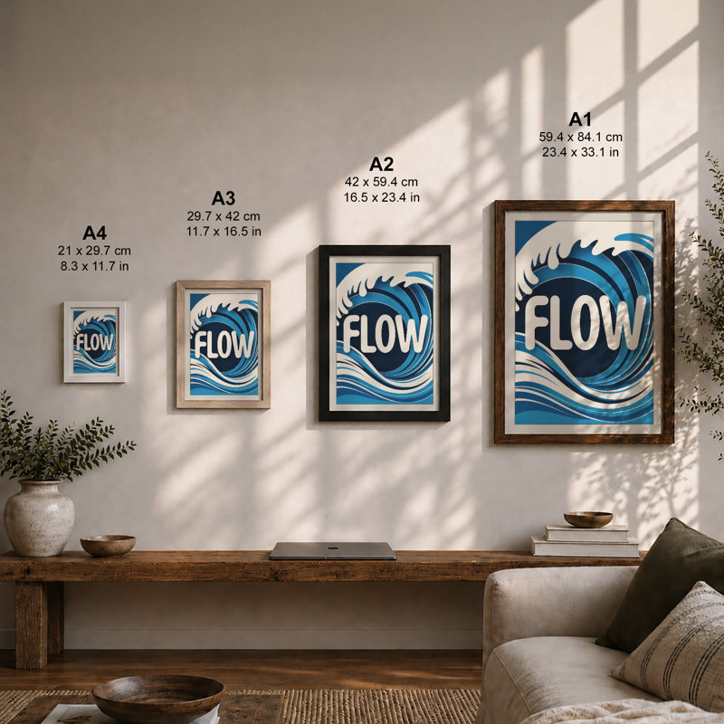 Flow in Motion Minimalist - Framed Print, A1 - 84.1 x 59.4 cm, Black