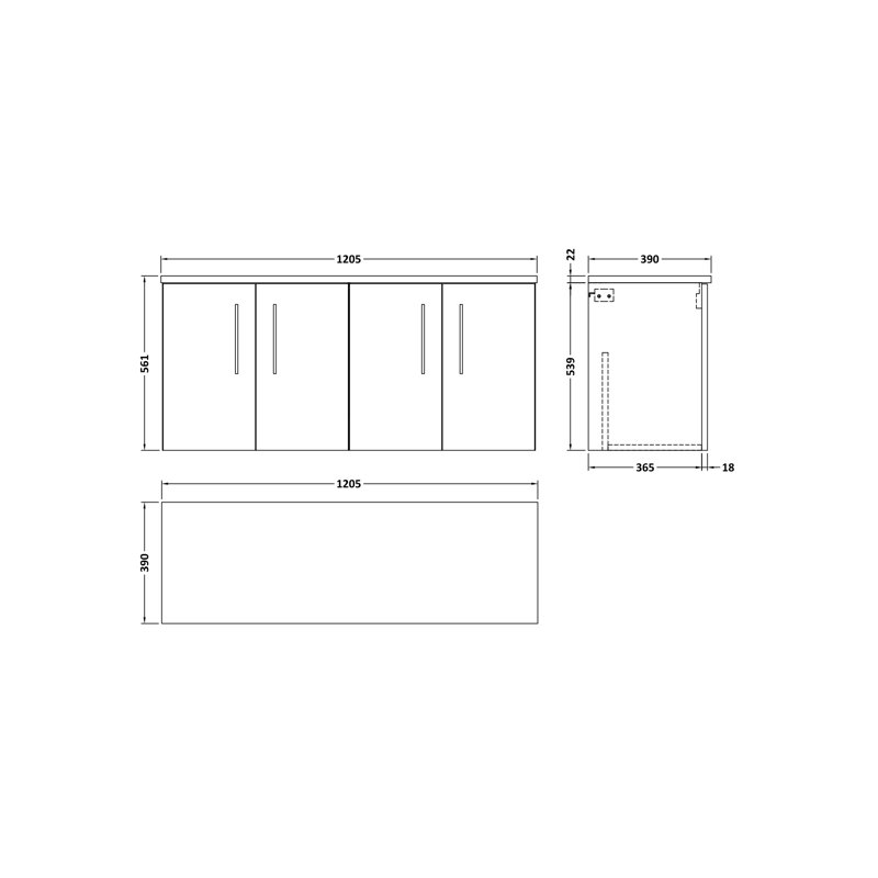 Arno 47.44cm Double Bathroom Vanity Base Only, Charcoal Black Woodgrain