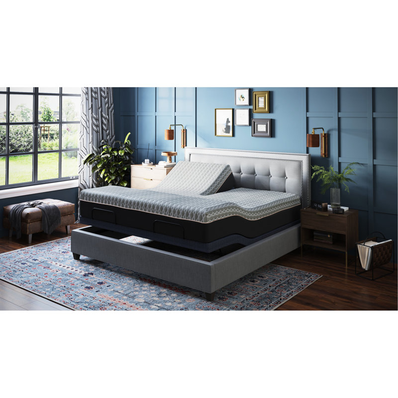 Grand lit réglable Bt3000 - Positionnement de la tête et des pieds avec télécommande, 2 réglages programmables, chargeurs, 3 positions préréglées (télé / gravité zéro / détente), massage intense, lumières DEL, pile d'urgence