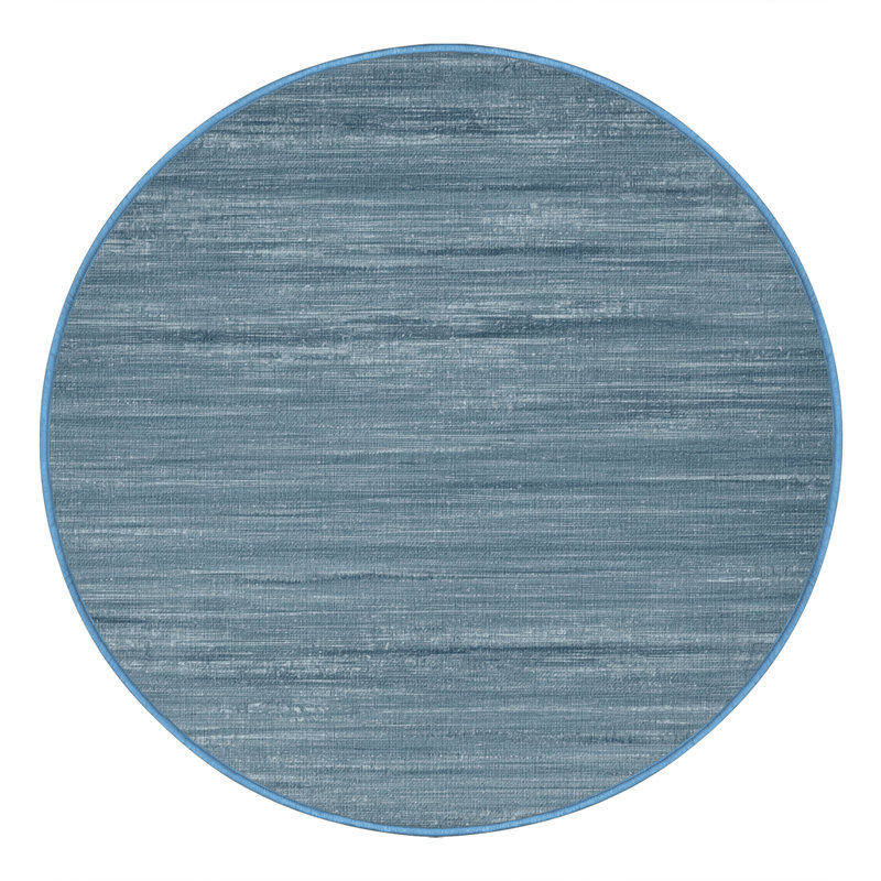 Tapis bleu uni lavable à la machine, Rond 4 pi
