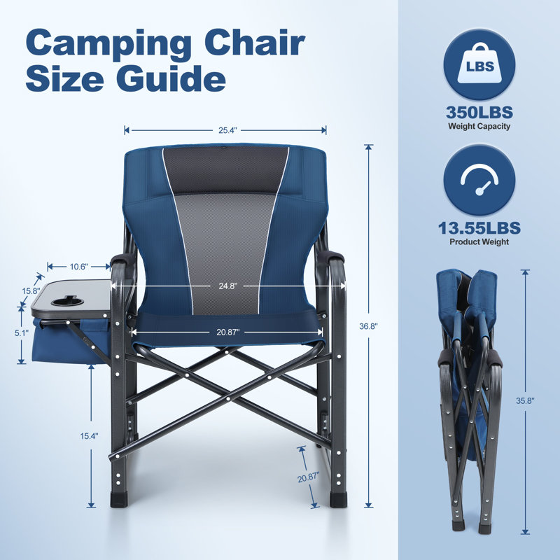 Heiss Multi Function Folding Chair with Side Table Cup Holder and Storage Box