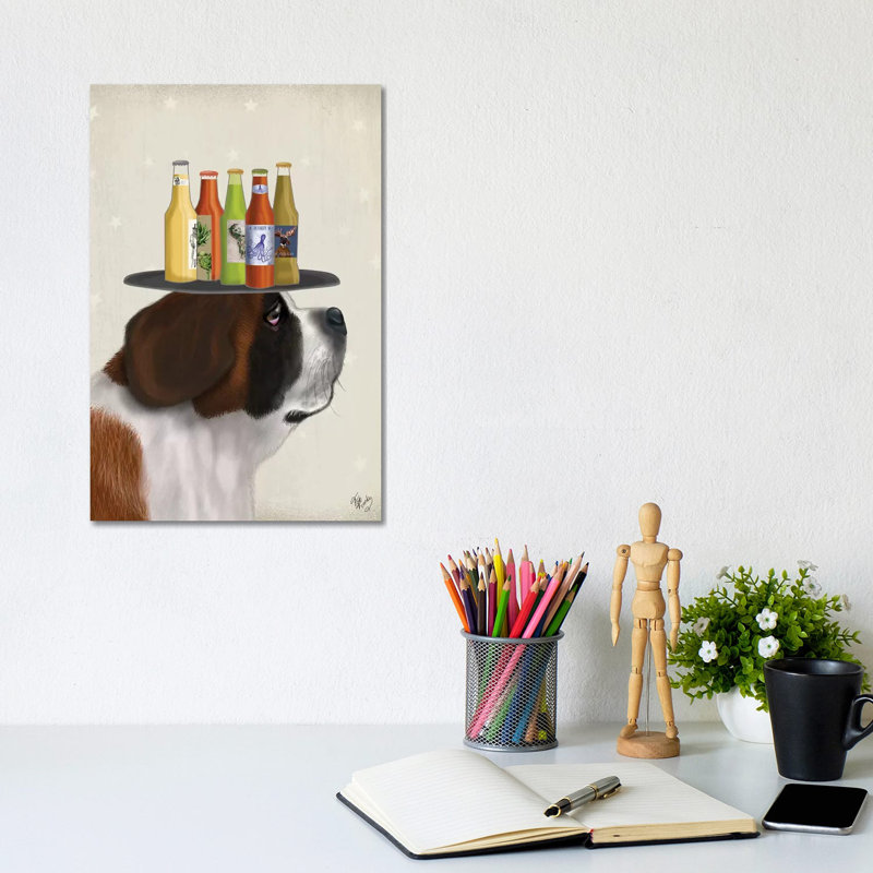 St Bernard Beer Lover by Fab Funky - Wrapped Canvas Gallery-Wrapped Canvas Giclée, 20.32 cm H x 30.48 cm W