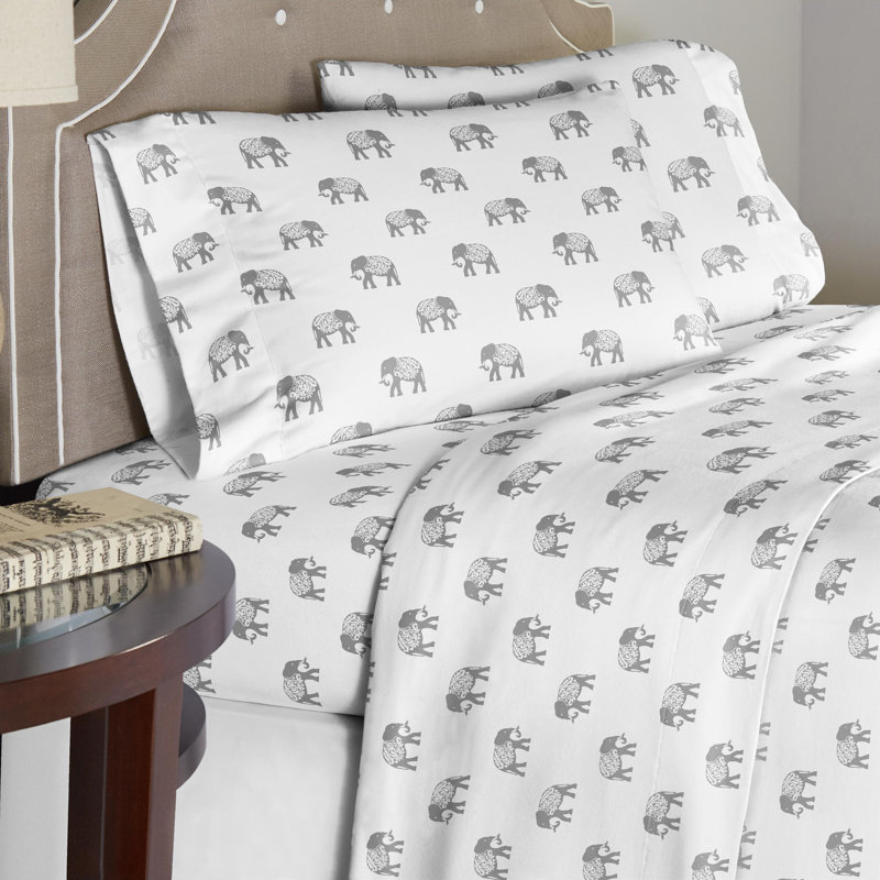 Ensemble de housse de couette surdimensionnée en flanelle de coton 180% Pointehaven, Blanc / éléphant gris