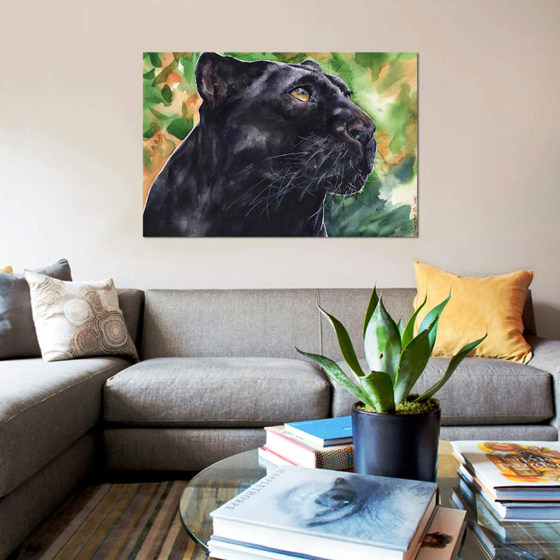 « panther », impression sur toile, H 8 po x l 12 po x P 0,75 po, Toile tendue, Pas de tapis