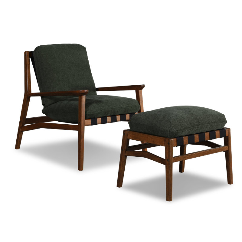 Méridienne et repose-pieds Mid Century, Mélange de polyester vert mousse