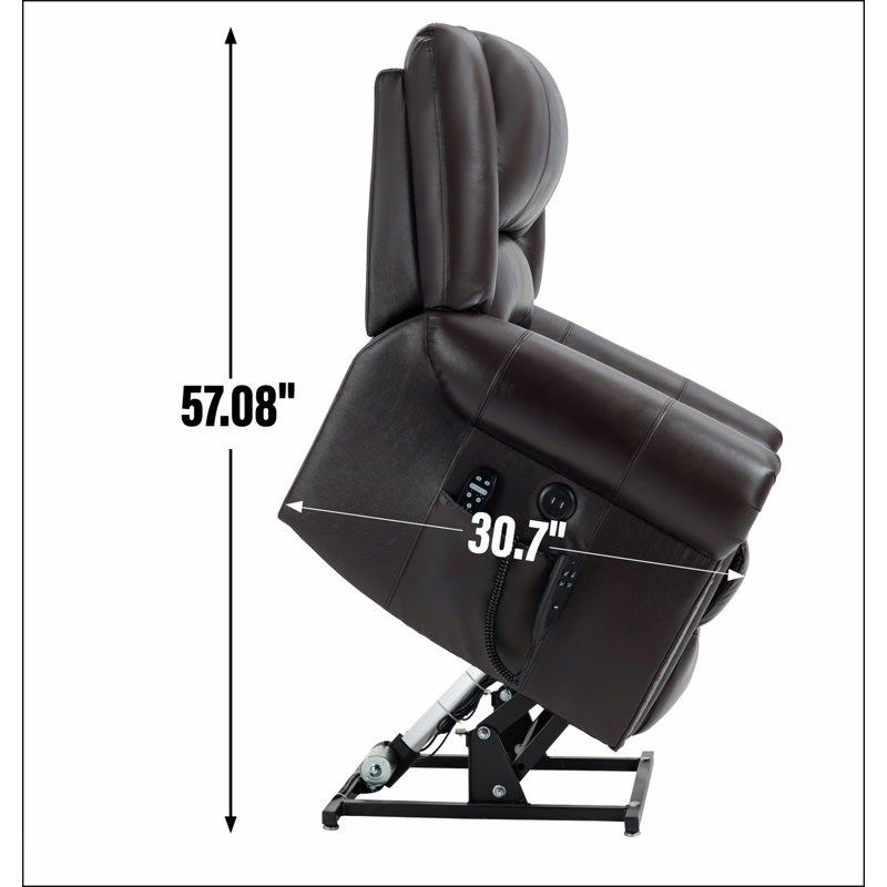 Power Lift Recliner Chair Heat Massage Dual Motor Infinite Position Up to 350 LBS, Genuine Leather, Brown