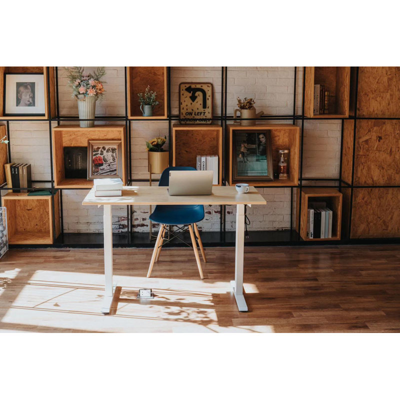 Bureau électrique à hauteur ajustable électrique pour bureau avec double moteur allemand OKIN (cadre blanc + plateau blanc de 48 po x 24 po)