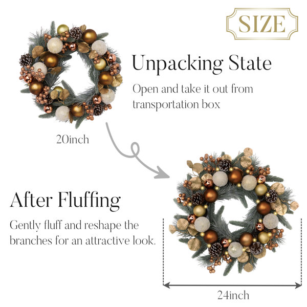 Valery Madelyn 20 Inch Pre-Lit Christmas Wreath for Front Door with ...