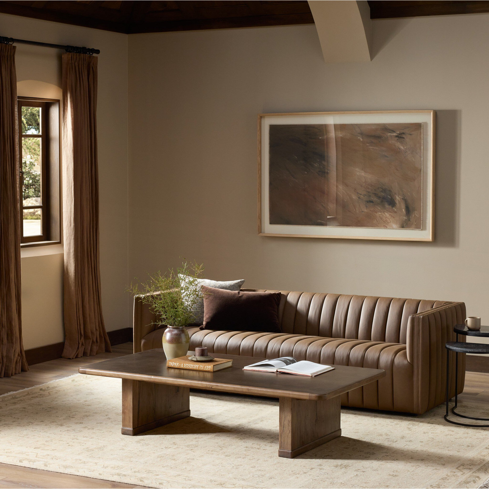 Abderdeen Upholstered 88 " Top Grain Leather Sofa
