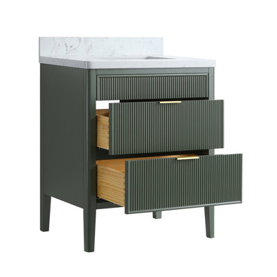 Ensemble de meuble-lavabo autoportant 30 po entièrement assemblé en bois massif avec plateau en marbre d'ingénierie entièrement assemblé