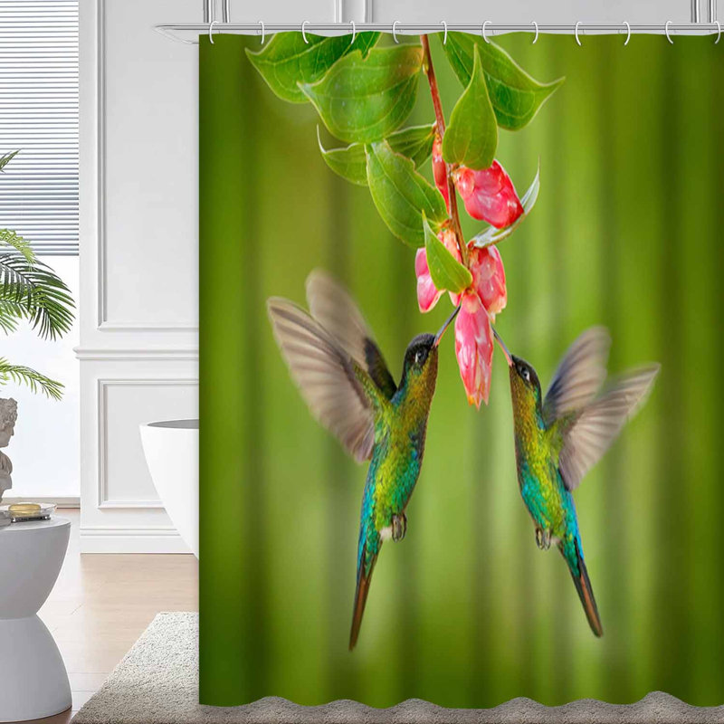Rideau de douche avec 12 crochets Hummingbirds, L 72 po x l 78 po