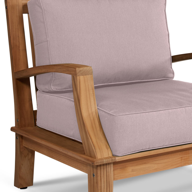 Fauteuil club extérieur Kauffman Grande en teck, Sunbrella® Camée de jeu, Bois naturel