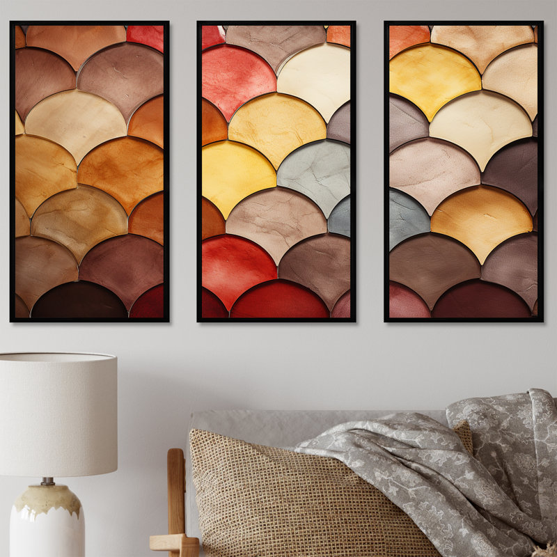 Décoration murale mosaïque colorée festonnée Boho, H 28 po x l 36 po x P 1 po, Cadre flottant noir