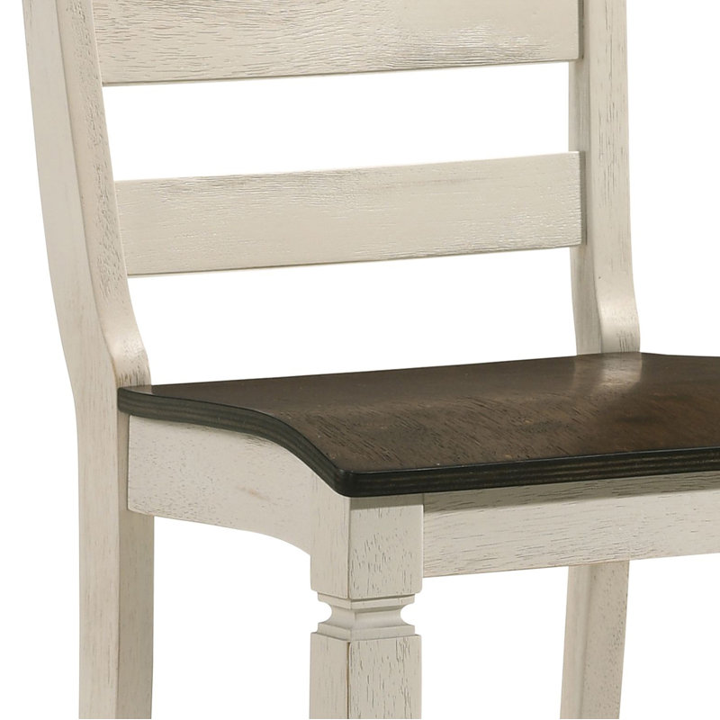 Tabouret de comptoir à lattes Caye blanc antique et chêne