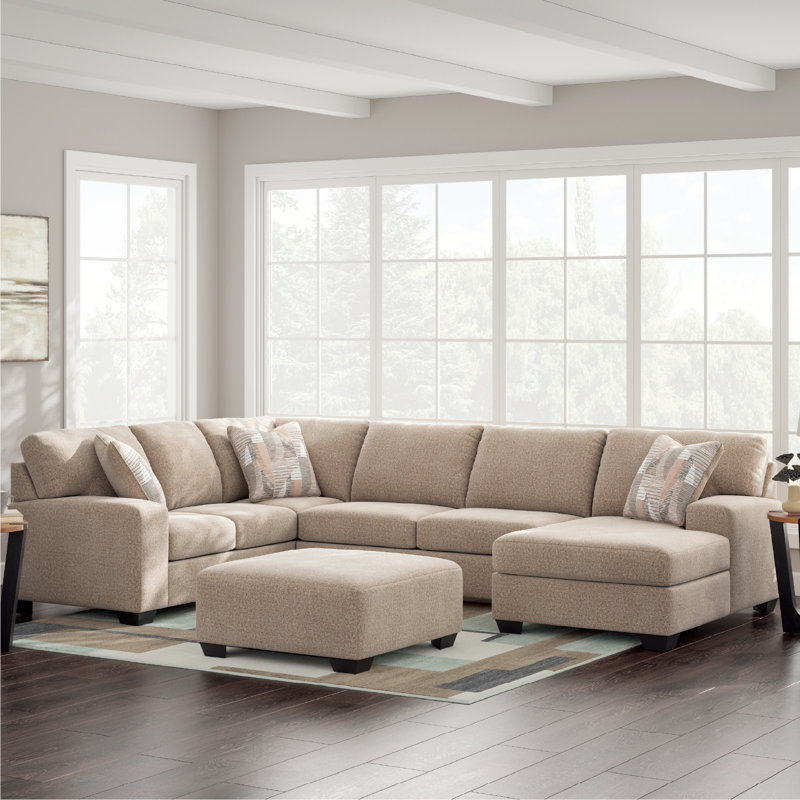 Cronan 3-Piece Sectional With Chaise, Left Hand Facing, Beige Polyester