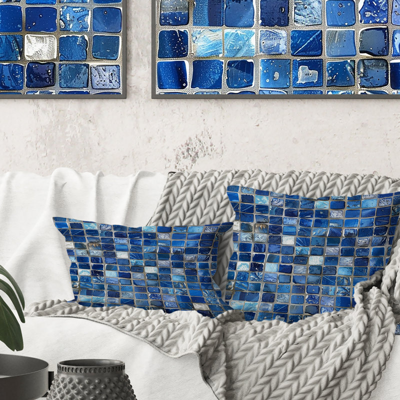Coussin Blue Midcentury Mosaic Tiles III - Midcentury, H 16 po x l 16 po