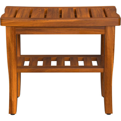 Banc de douche en bois avec tablette de rangement