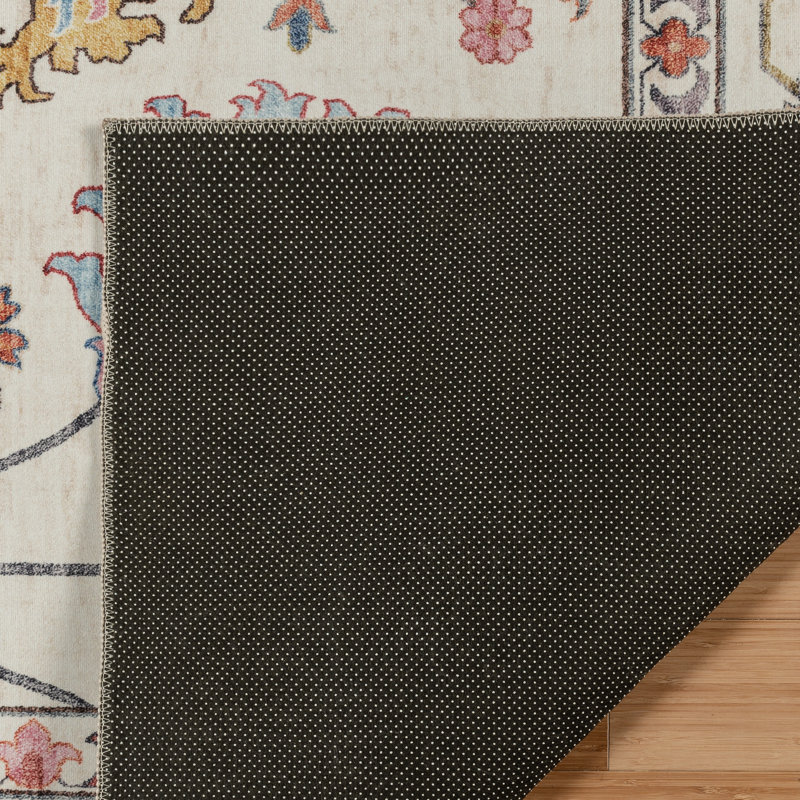 Samira Cream Pink Multi Indoor Area Rug, Transitional Flat Pile for Living Room & Bedroom- Cream, 2x8 Runner
