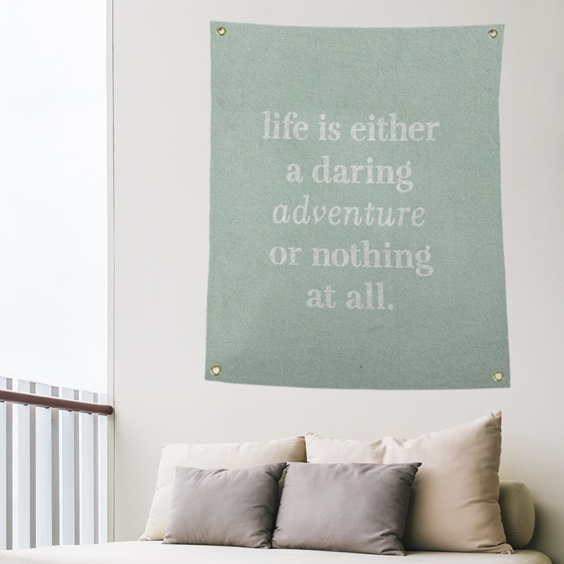 Tapisserie en polyester "life quote" adventure, H 36 po x l 26 po, Vert / blanc