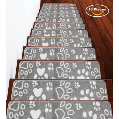 Tapis d'escalier antidérapant gris / blanc 9x28in 