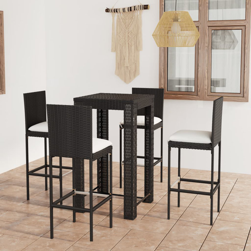 Ensemble repas à hauteur de bar pour 4 personnes avec coussins Ofrath, Cadre noir / coussin crème