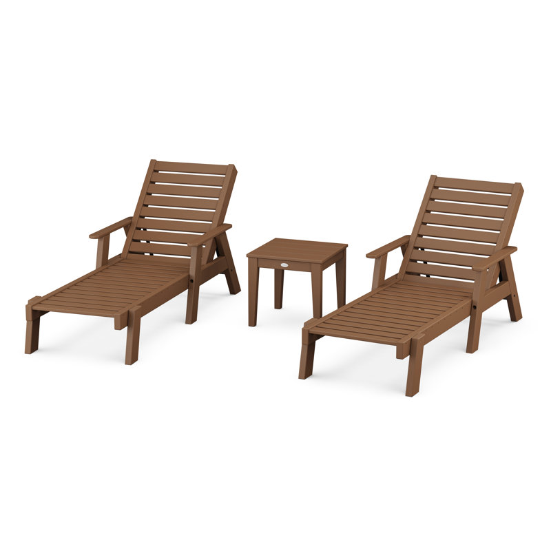 POLYWOOD Captain Outdoor Chaise Lounge with Table, Dark Teak