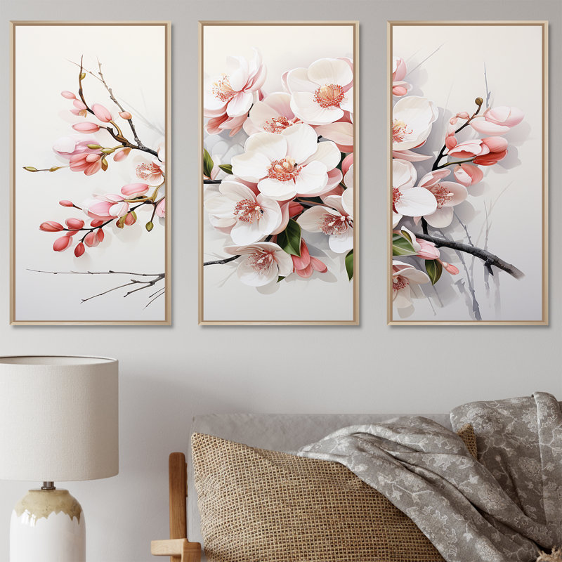«Pink Orchids Minimalisme Dream I», ensemble d'art sur toile Orchidées, H 40 po x l 60 po x P 1 po, Cadre naturel flottant