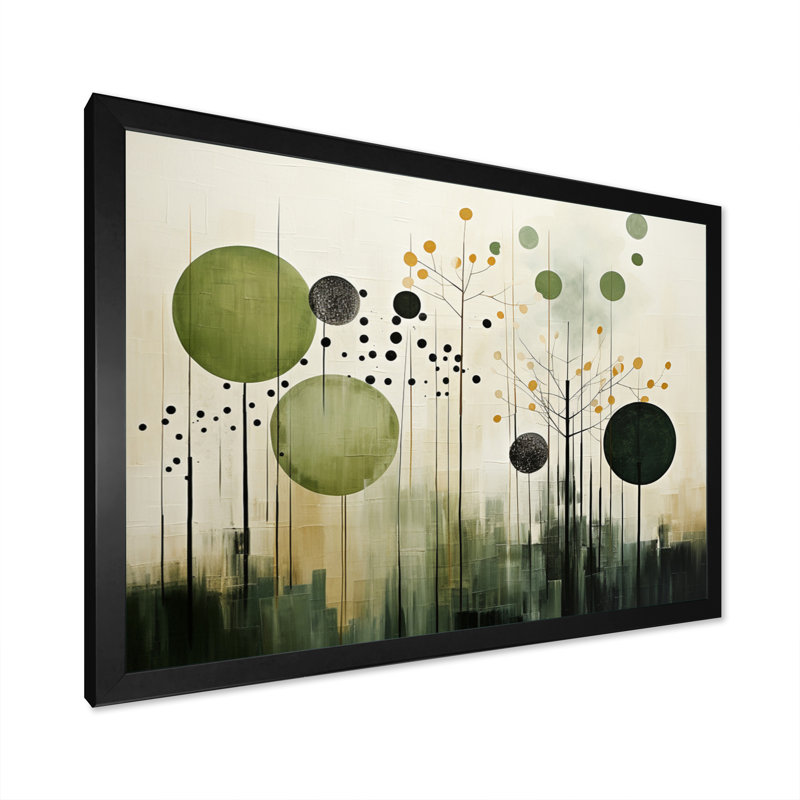 Vert, beige, scandinave moderne scandinave I - art mural moderne-scandinave, H 12 po x l 20 po x P 1 po, Cadre simple noir