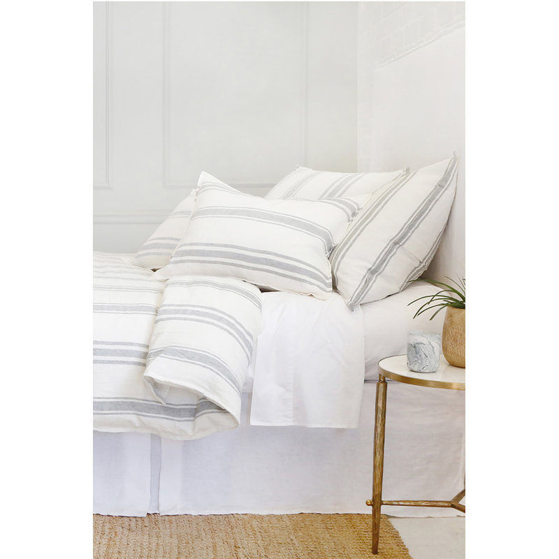 Jackson Striped Linen Duvet Cover, Cream/Graystone, Queen Duvet Cover