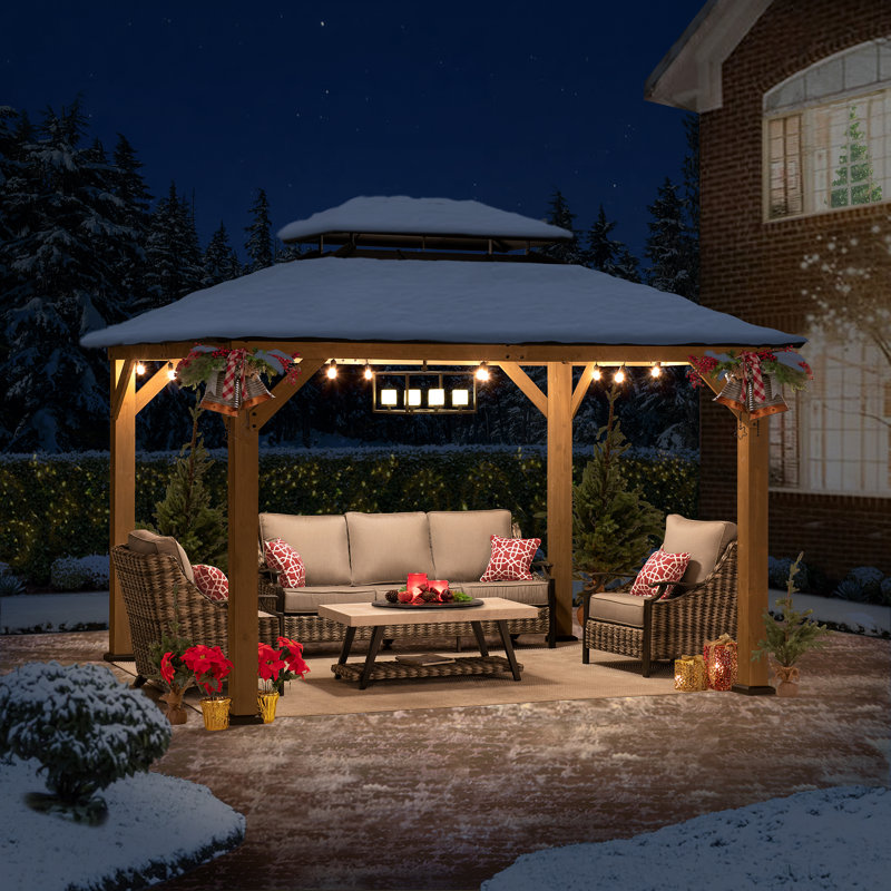 Sunjoy 10 x 12 ft. Cedar Wood Gazebo with Dark Brown Steel Roof