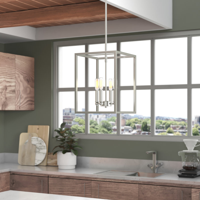 Luminaire suspendu géométrique simple 4 lumières Seadrift, Nickel satiné