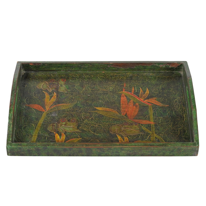 Large Rustic Hand Painted Floral Wood Serving Tray for Coffee Table