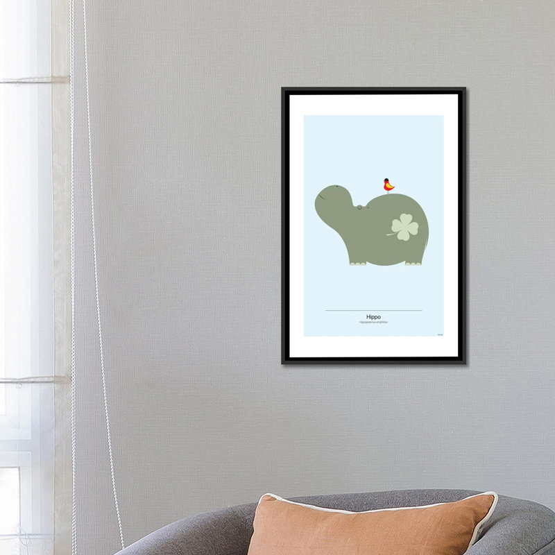 « hippopotame », impression sur toile tendue, H 60 po x l 40po x P 1,5 po, Toile encadrée noire, Pas de tapis