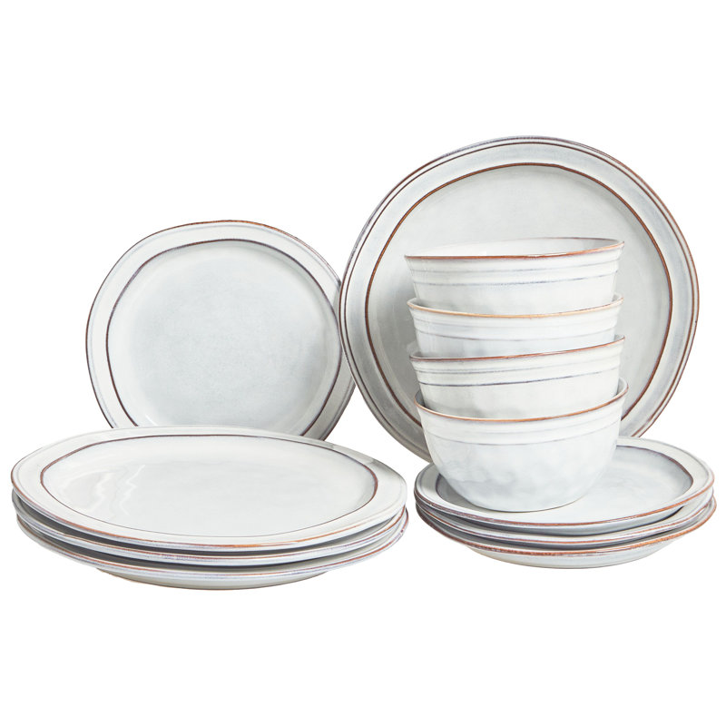 Chives Piece Handmade Stoneware Dinnerware Set - Service for 4, Grey