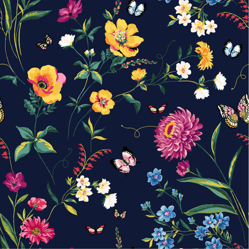 Peel & Stick Floral Tile, 2.08' W x 10.42' L