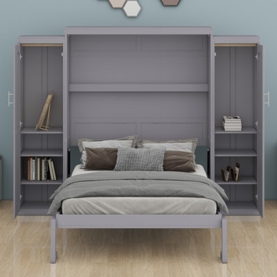 Lit plateforme pliable en bois avec garde-robe et tablette de rangement