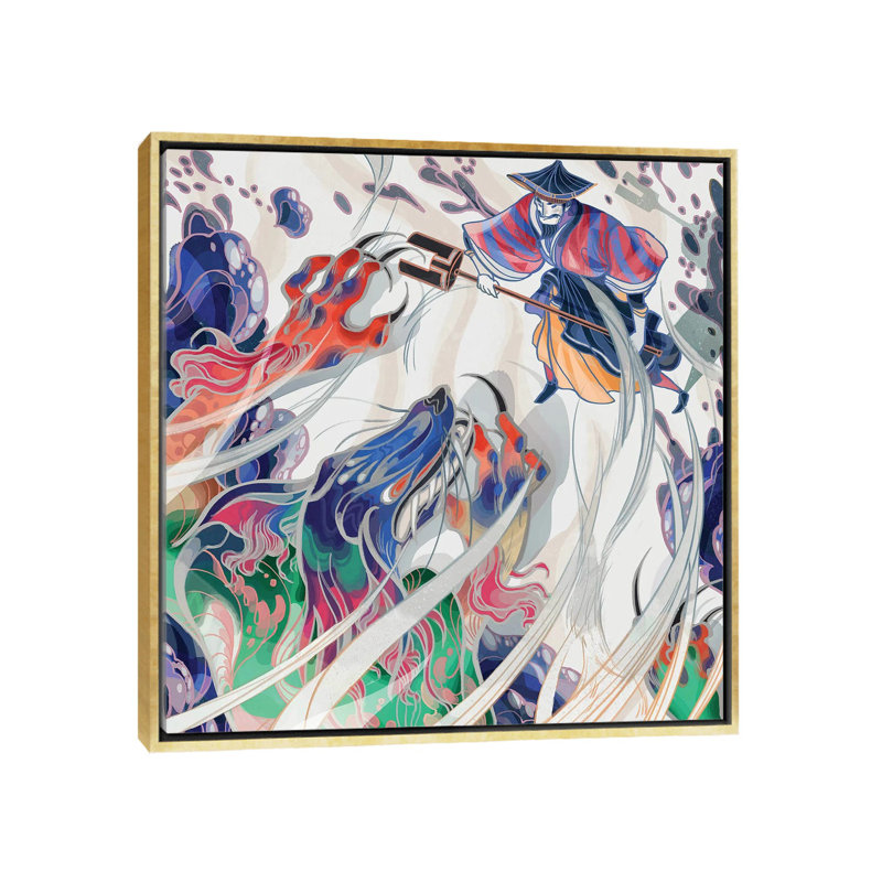 " Water Beast " by Sija Hong, No Mat, 18" H x 18" W x 1.5" D, Gold Framed Canvas